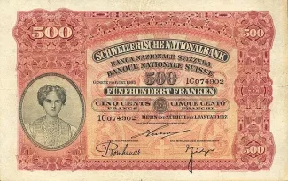 Switzerland 500 Francs 2nd, 1910-1917 obverse