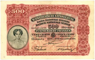 Switzerland 500 Francs 2nd, 1923 obverse