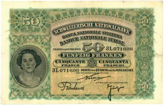 Switzerland 50 Francs 2nd, 1910-1920 obverse