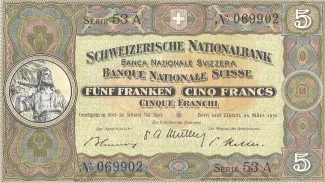 Switzerland 5 Francs 2nd, 1913-1953 obverse