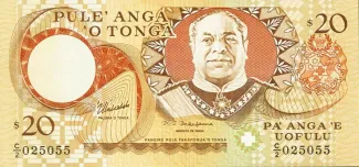 Tonga 20 Pa'anga, 1992-1995 obverse