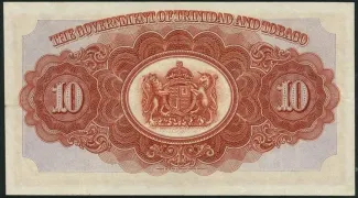 Trinidad and Tobago 10 Dollars, 1939-1942 reverse