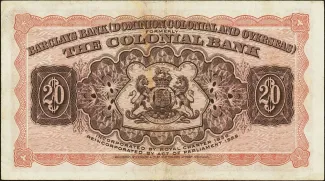 Trinidad and Tobago 20 Dollars, 1937-1940 reverse