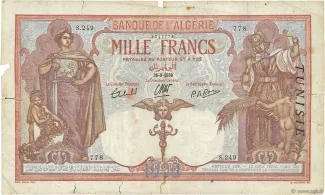Tunisia 1.000 Francs, 1926-1939 obverse