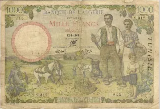 Tunisia 1.000 Francs, 1942 obverse