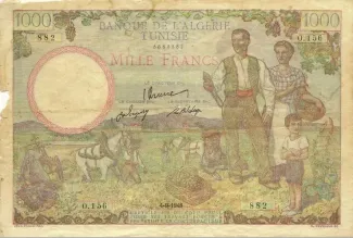 Tunisia 1.000 Francs, 1946 obverse