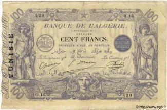 Tunisia 100 Francs, 1908-1911 obverse