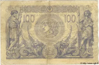 Tunisia 100 Francs, 1908-1911 reverse
