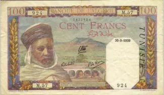 Tunisia 100 Francs, 1939-1942 obverse