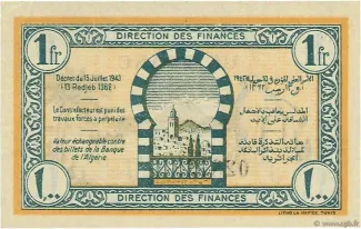 Tunisia 1 Franc, 1943 reverse