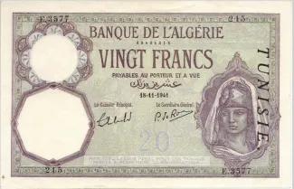 Tunisia 20 Francs, 1921-1941 obverse