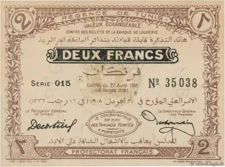 Tunisia 2 Francs, 1918-1919 obverse