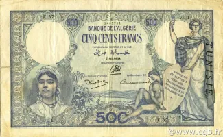 Tunisia 500 Francs, 1926-1942 obverse