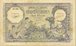 Tunisia 500 Francs, 1943-1944 obverse