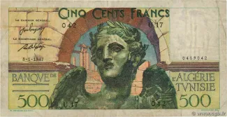 Tunisia 500 Francs, 1947 obverse