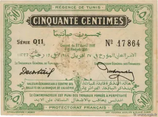 Tunisia 50 Centimes, 1918-1919 obverse