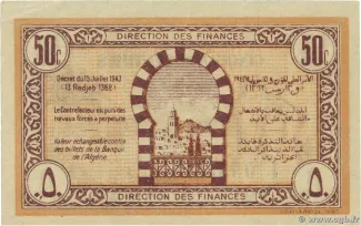 Tunisia 50 Centimes, 1943 reverse