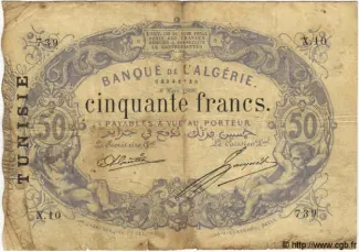 Tunisia 50 Francs, 1904-1908 obverse