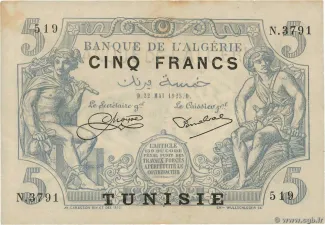 Tunisia 5 Francs, 1903-1925 obverse