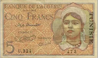Tunisia 5 Francs, 1944 obverse