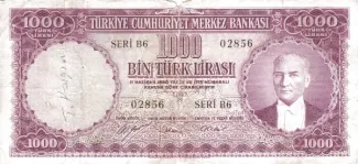 Turkey 1.000 Lira, 1953 image