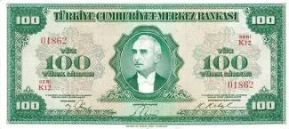 Turkey 100 Lira, 1947 image