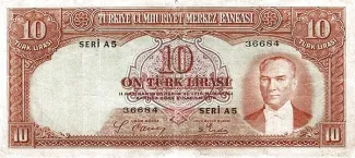 Turkey 10 Lira, 1938 image