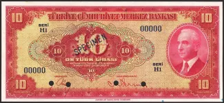 Turkey 10 Lira, 1947 image