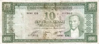 Turkey 10 Lira, 1952 image