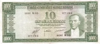 Turkey 10 Lira, 1953 image