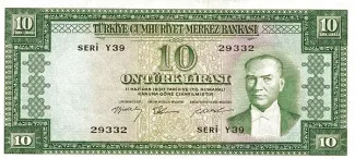 Turkey 10 Lira, 1958 image