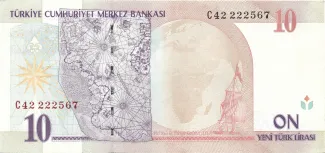 Turkey 10 New, 2005 reverse