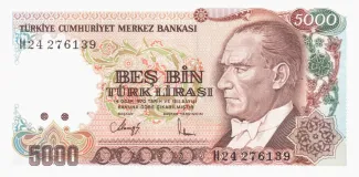Turkey 5.000 Lira, 1990 image