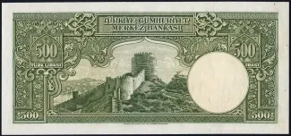 Turkey 500 Lira, 1939 reverse