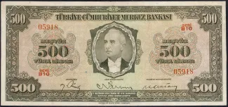 Turkey 500 Lira, 1946 image