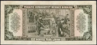 Turkey 500 Lira, 1946 reverse