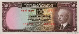 Turkey 50 Kuruş,  P-133 obverse