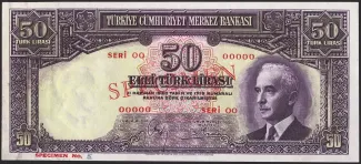 Turkey 50 Liri,  P-136 obverse
