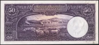Turkey 50 Liri,  P-136 reverse