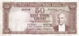 Turkey 50 Lira, 1951 image