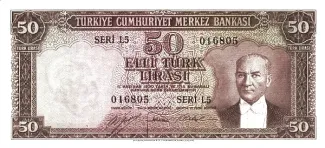 Turkey 50 Lira, 1953 image