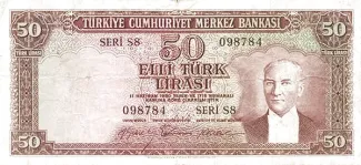 Turkey 50 Lira, 1956 image