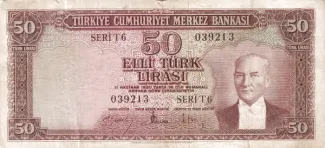 Turkey 50 Lira, 1957 image