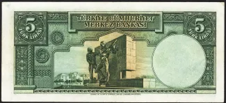 Turkey 5 Lira, 1937 reverse