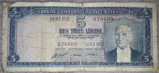 Turkey 5 Lira, 1952 image