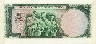 Turkey 5 Lira, 1959 reverse