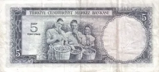 Turkey 5 Lira, 1961 reverse