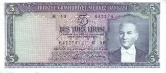 Turkey 5 Lira, 1965 image