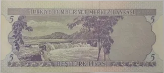 Turkey 5 Lira, 1968 reverse