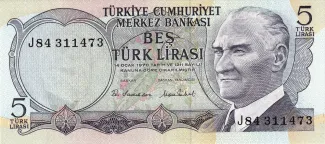 Turkey 5 Lira, 1976 image